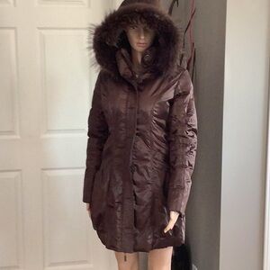 AXARA. - size large - Puffer 3/4 lenght winter coat.  Deep Brown Color